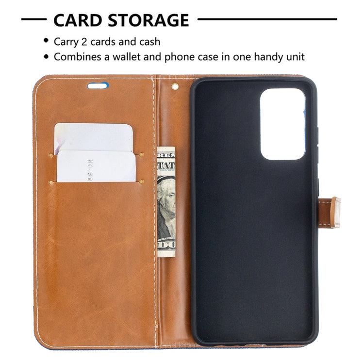 For Samsung Galaxy A52 5G / 4G Color Matching Denim Texture Horizontal Flip Leather Case with Holder & Card Slots & Wallet & Lanyard