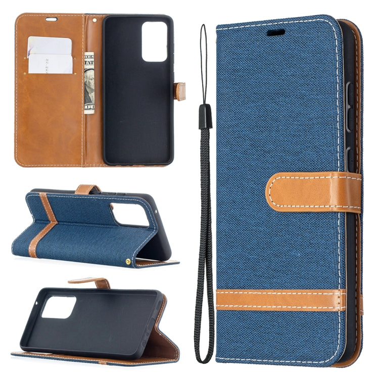 For Samsung Galaxy A52 5G / 4G Color Matching Denim Texture Horizontal Flip Leather Case with Holder & Card Slots & Wallet & Lanyard