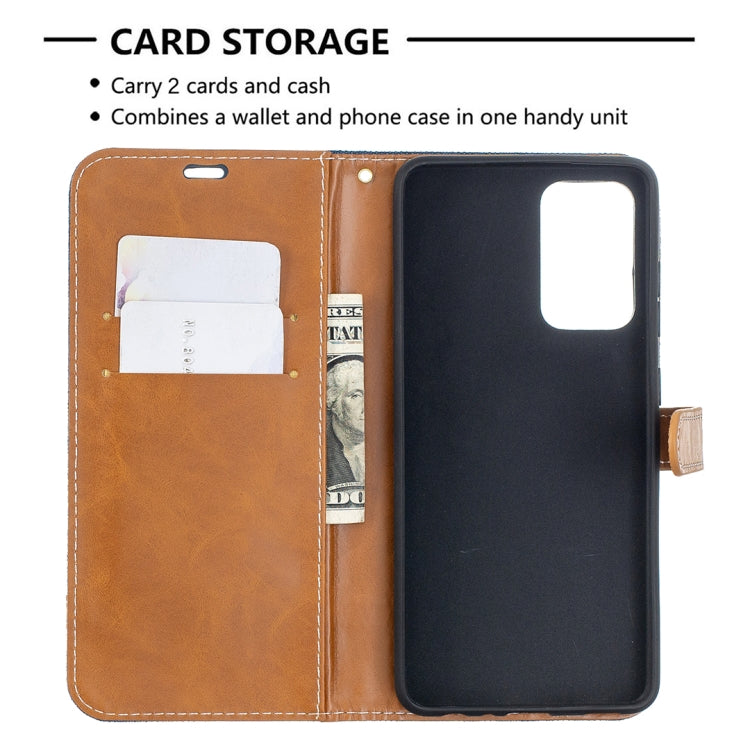 For Samsung Galaxy A52 5G / 4G Color Matching Denim Texture Horizontal Flip Leather Case with Holder & Card Slots & Wallet & Lanyard