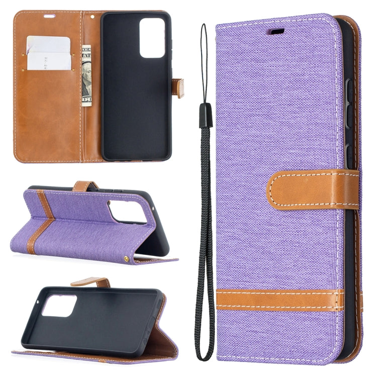 For Samsung Galaxy A52 5G / 4G Color Matching Denim Texture Horizontal Flip Leather Case with Holder & Card Slots & Wallet & Lanyard