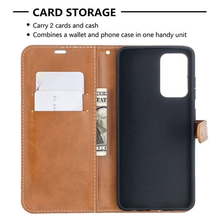 For Samsung Galaxy A52 5G / 4G Color Matching Denim Texture Horizontal Flip Leather Case with Holder & Card Slots & Wallet & Lanyard