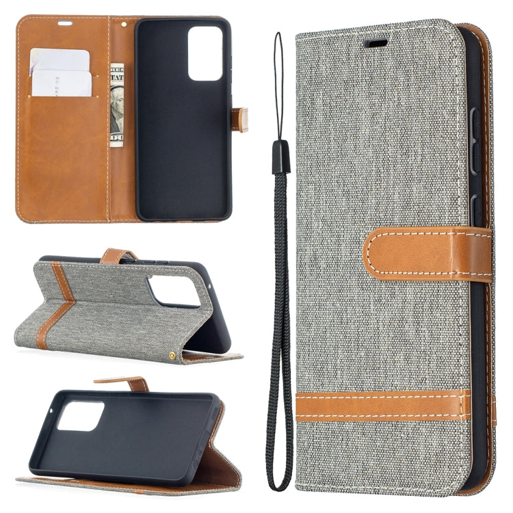 For Samsung Galaxy A52 5G / 4G Color Matching Denim Texture Horizontal Flip Leather Case with Holder & Card Slots & Wallet & Lanyard