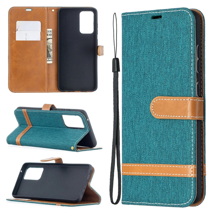 For Samsung Galaxy A52 5G / 4G Color Matching Denim Texture Horizontal Flip Leather Case with Holder & Card Slots & Wallet & Lanyard