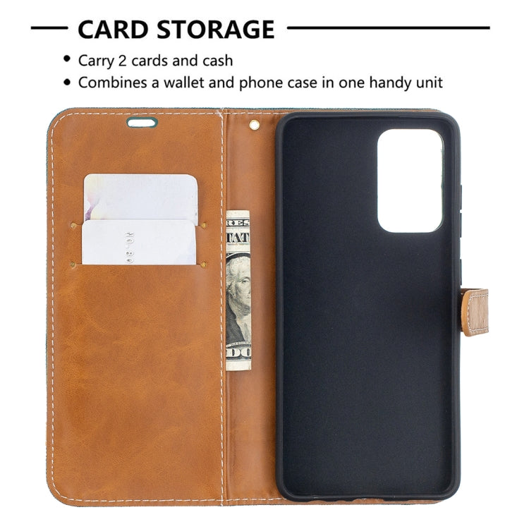 For Samsung Galaxy A52 5G / 4G Color Matching Denim Texture Horizontal Flip Leather Case with Holder & Card Slots & Wallet & Lanyard