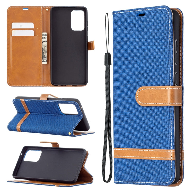 For Samsung Galaxy A72 5G / 4G Color Matching Denim Texture Horizontal Flip Leather Case with Holder & Card Slots & Wallet & Lanyard