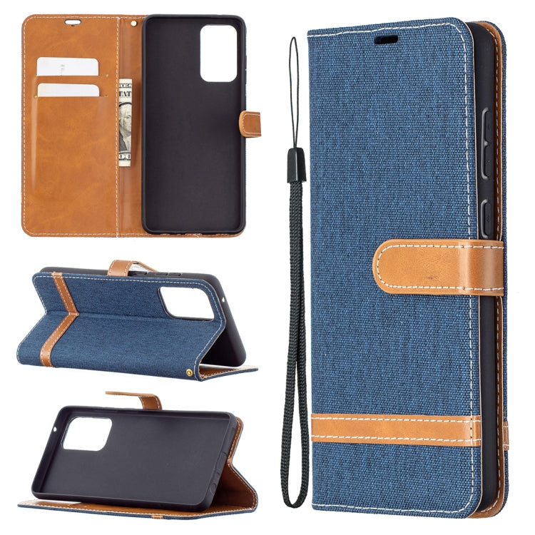 For Samsung Galaxy A72 5G / 4G Color Matching Denim Texture Horizontal Flip Leather Case with Holder & Card Slots & Wallet & Lanyard