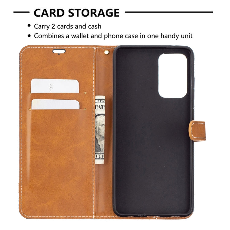 For Samsung Galaxy A72 5G / 4G Color Matching Denim Texture Horizontal Flip Leather Case with Holder & Card Slots & Wallet & Lanyard