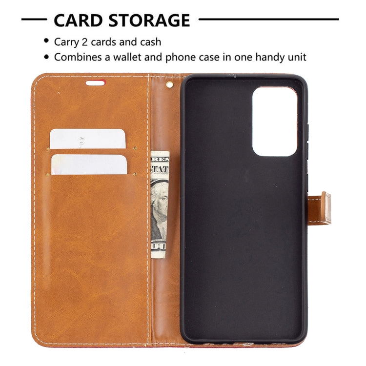 For Samsung Galaxy A72 5G / 4G Color Matching Denim Texture Horizontal Flip Leather Case with Holder & Card Slots & Wallet & Lanyard