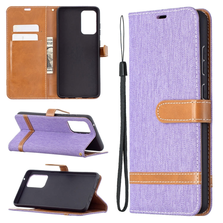 For Samsung Galaxy A72 5G / 4G Color Matching Denim Texture Horizontal Flip Leather Case with Holder & Card Slots & Wallet & Lanyard