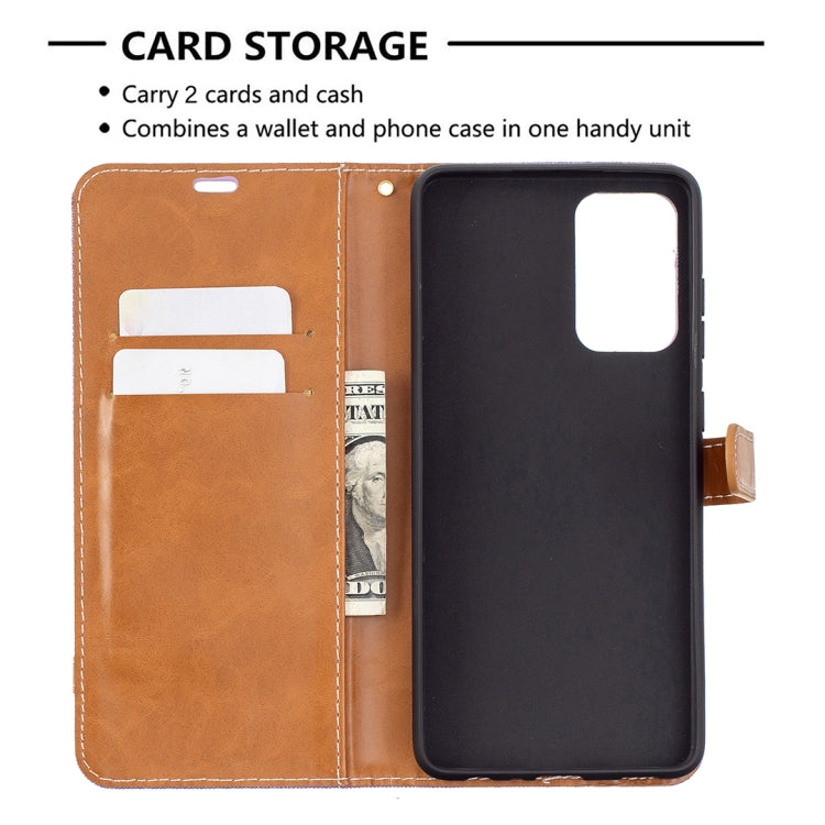 For Samsung Galaxy A72 5G / 4G Color Matching Denim Texture Horizontal Flip Leather Case with Holder & Card Slots & Wallet & Lanyard