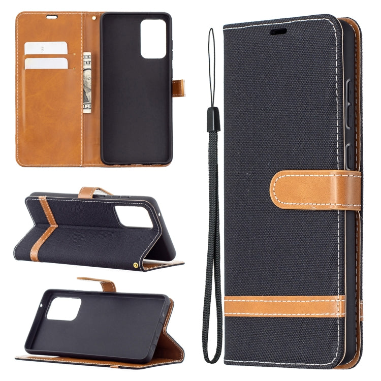 For Samsung Galaxy A72 5G / 4G Color Matching Denim Texture Horizontal Flip Leather Case with Holder & Card Slots & Wallet & Lanyard