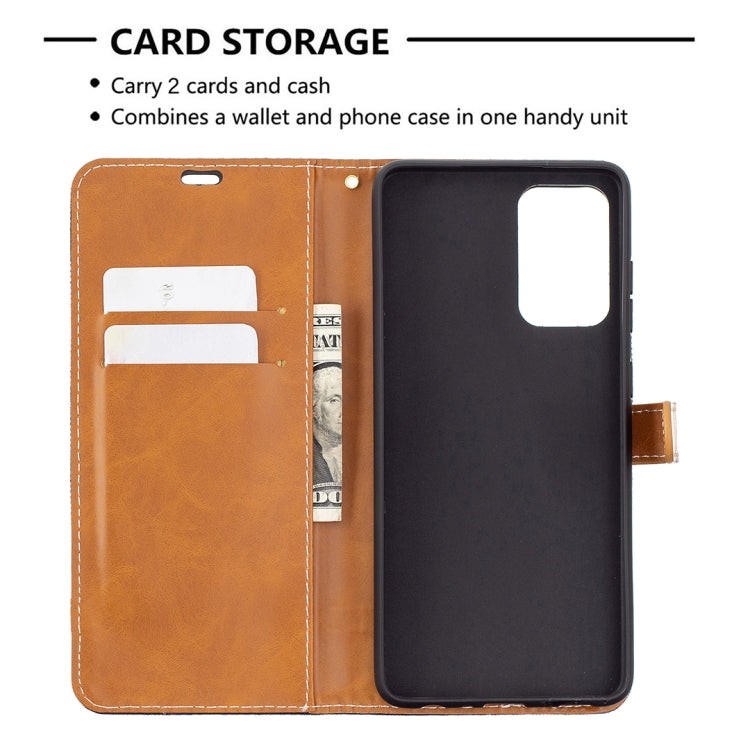 For Samsung Galaxy A72 5G / 4G Color Matching Denim Texture Horizontal Flip Leather Case with Holder & Card Slots & Wallet & Lanyard