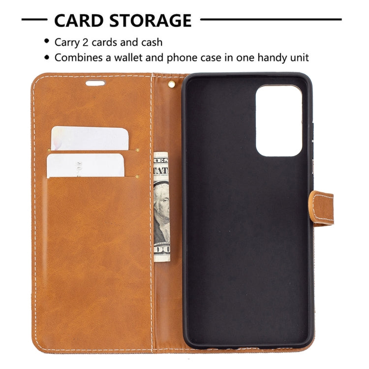 For Samsung Galaxy A72 5G / 4G Color Matching Denim Texture Horizontal Flip Leather Case with Holder & Card Slots & Wallet & Lanyard