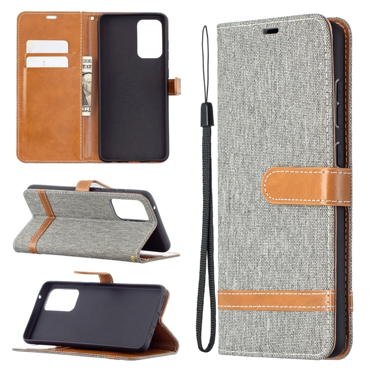 For Samsung Galaxy A72 5G / 4G Color Matching Denim Texture Horizontal Flip Leather Case with Holder & Card Slots & Wallet & Lanyard