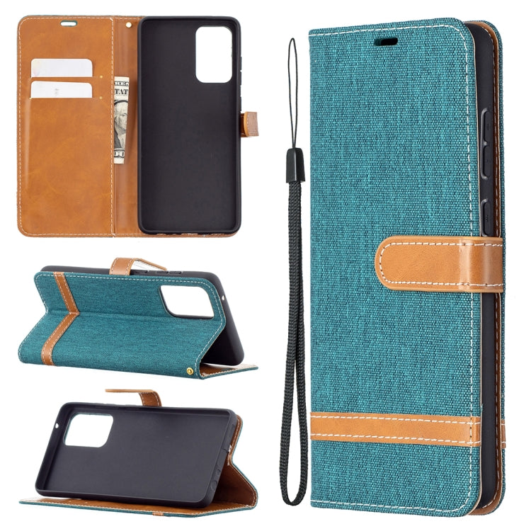 For Samsung Galaxy A72 5G / 4G Color Matching Denim Texture Horizontal Flip Leather Case with Holder & Card Slots & Wallet & Lanyard