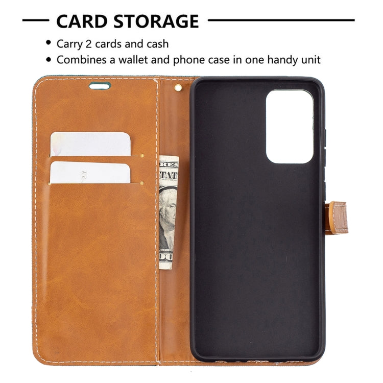 For Samsung Galaxy A72 5G / 4G Color Matching Denim Texture Horizontal Flip Leather Case with Holder & Card Slots & Wallet & Lanyard