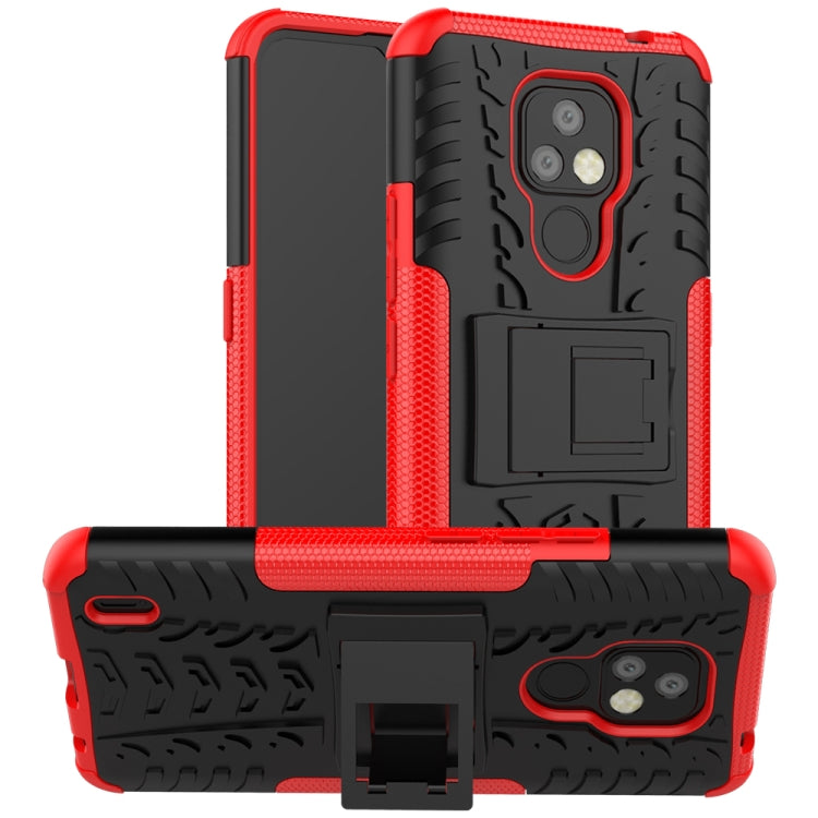 For Motorola Moto E7 Tire Texture Shockproof TPU+PC Protective Case with Holder