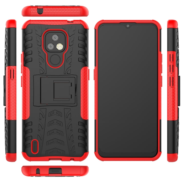 For Motorola Moto E7 Tire Texture Shockproof TPU+PC Protective Case with Holder