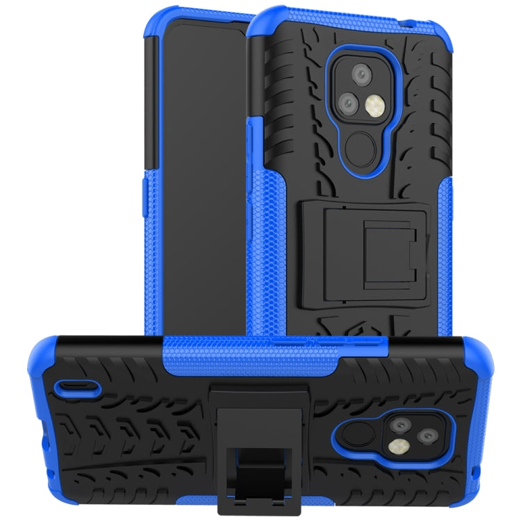 For Motorola Moto E7 Tire Texture Shockproof TPU+PC Protective Case with Holder