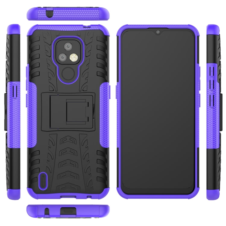 For Motorola Moto E7 Tire Texture Shockproof TPU+PC Protective Case with Holder