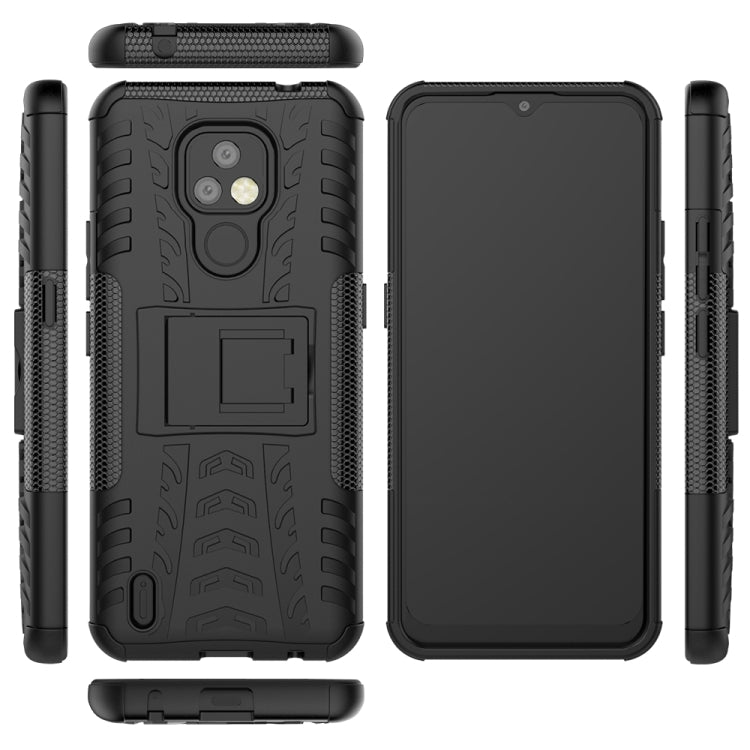 For Motorola Moto E7 Tire Texture Shockproof TPU+PC Protective Case with Holder