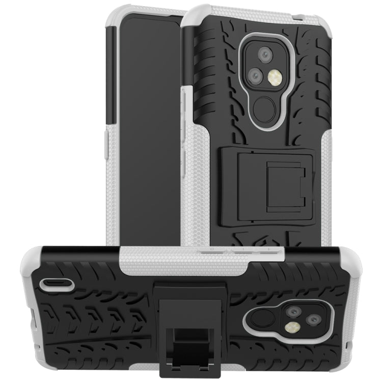For Motorola Moto E7 Tire Texture Shockproof TPU+PC Protective Case with Holder