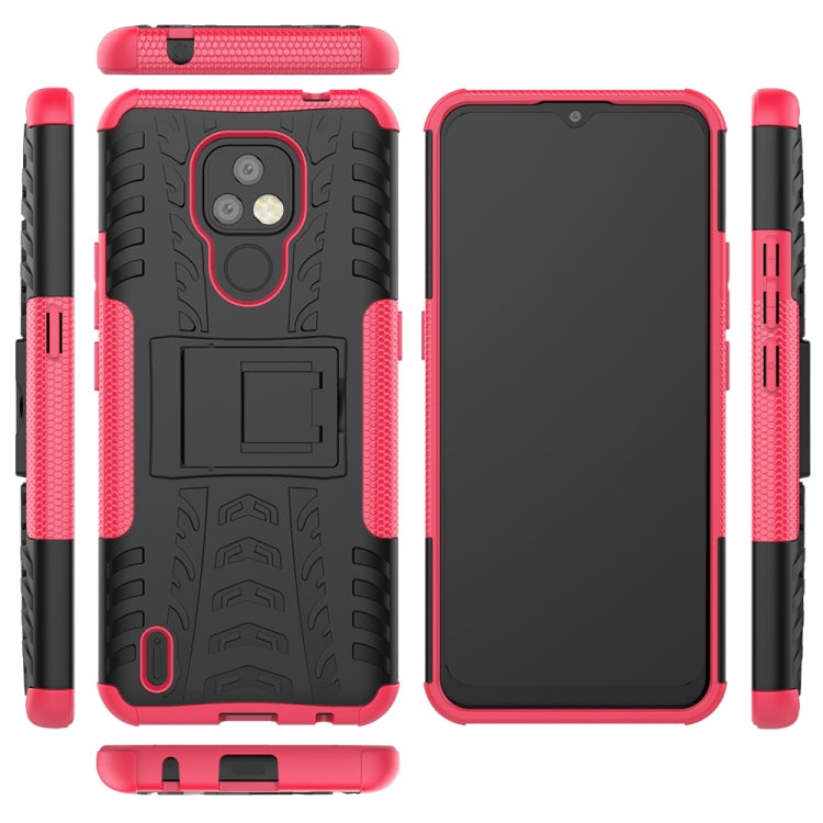 For Motorola Moto E7 Tire Texture Shockproof TPU+PC Protective Case with Holder