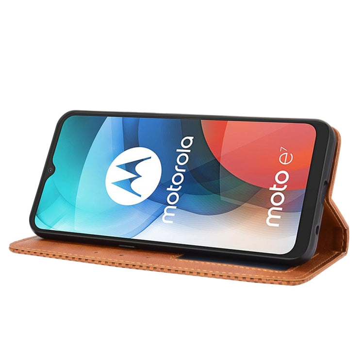 For Motorola Moto E7 Magnetic Buckle Retro Crazy Horse Texture Horizontal Flip Leather Case with Holder & Card Slots & Photo Frame
