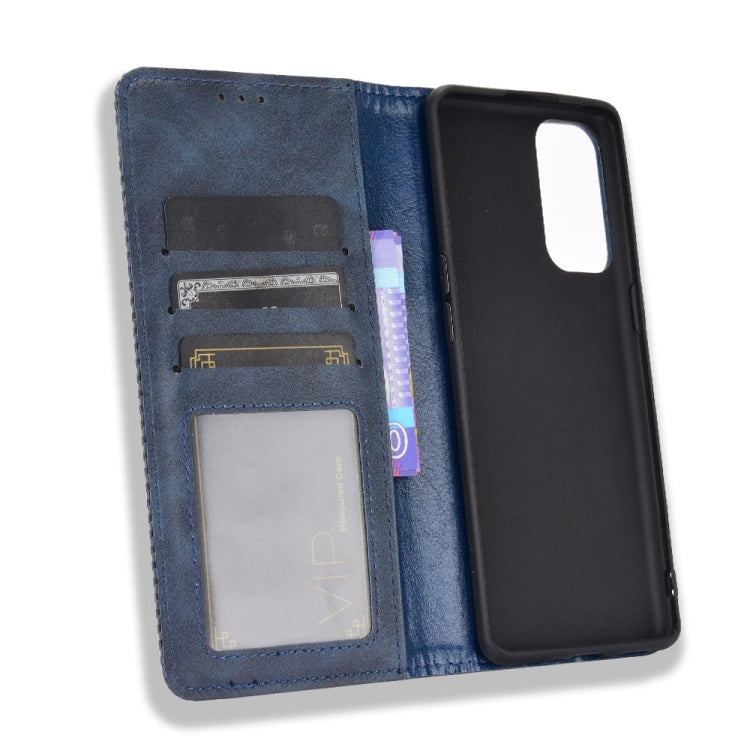 For OPPO Reno5 5G Magnetic Buckle Retro Crazy Horse Texture Horizontal Flip Leather Case with Holder & Card Slots & Photo Frame