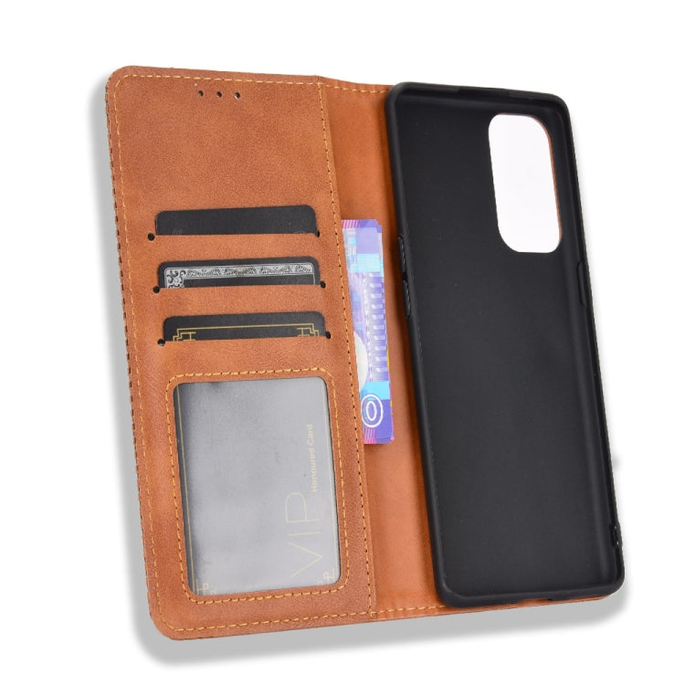 For OPPO Reno5 5G Magnetic Buckle Retro Crazy Horse Texture Horizontal Flip Leather Case with Holder & Card Slots & Photo Frame