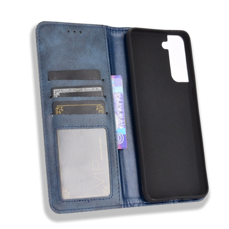 For Samsung Galaxy S21+ 5G Magnetic Buckle Retro Crazy Horse Texture Horizontal Flip Leather Case with Holder & Card Slots & Photo Frame