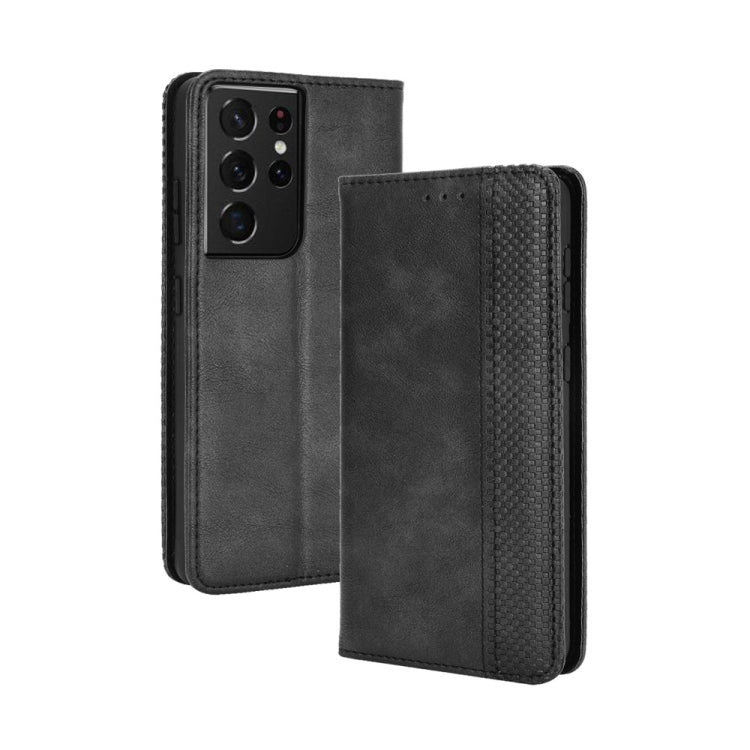 For Samsung Galaxy S21 Ultra 5G Magnetic Buckle Retro Crazy Horse Texture Horizontal Flip Leather Case with Holder & Card Slots & Photo Frame