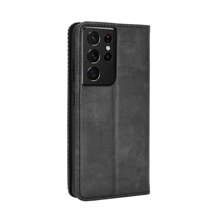 For Samsung Galaxy S21 Ultra 5G Magnetic Buckle Retro Crazy Horse Texture Horizontal Flip Leather Case with Holder & Card Slots & Photo Frame