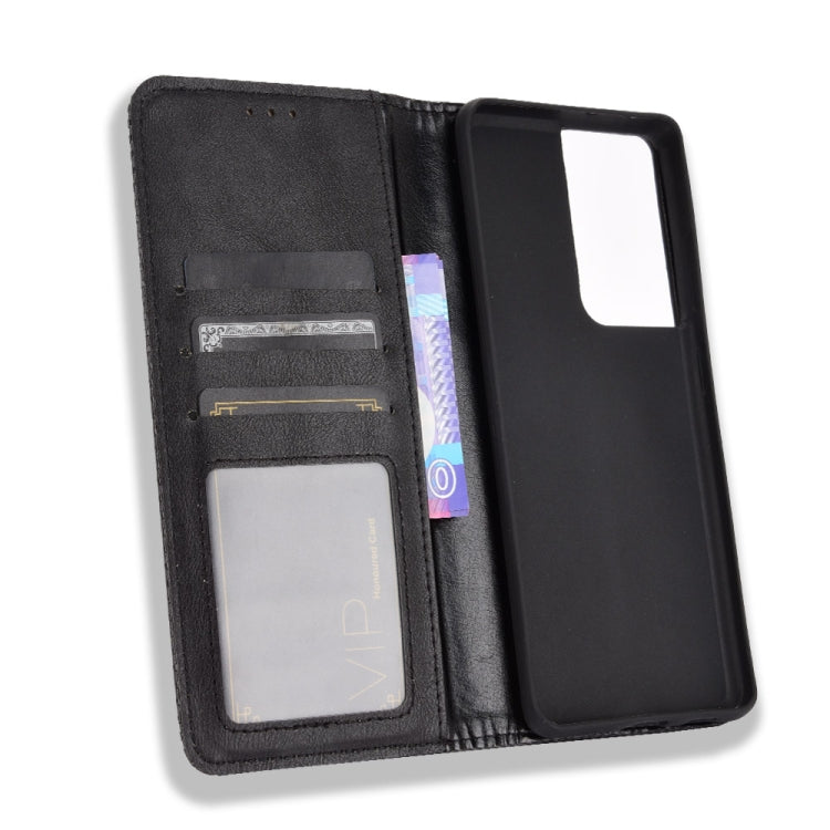 For Samsung Galaxy S21 Ultra 5G Magnetic Buckle Retro Crazy Horse Texture Horizontal Flip Leather Case with Holder & Card Slots & Photo Frame