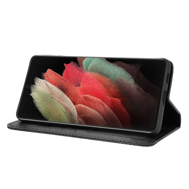 For Samsung Galaxy S21 Ultra 5G Magnetic Buckle Retro Crazy Horse Texture Horizontal Flip Leather Case with Holder & Card Slots & Photo Frame