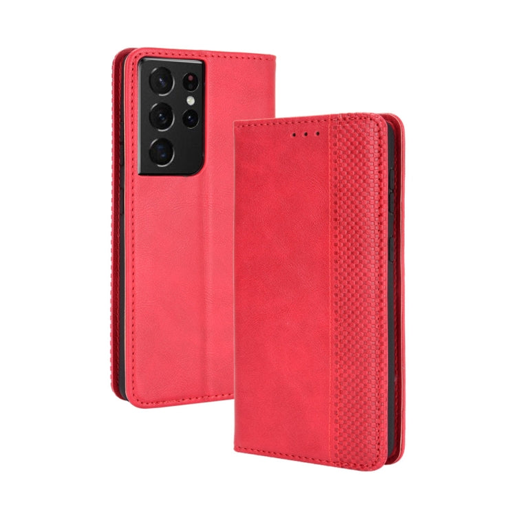 For Samsung Galaxy S21 Ultra 5G Magnetic Buckle Retro Crazy Horse Texture Horizontal Flip Leather Case with Holder & Card Slots & Photo Frame