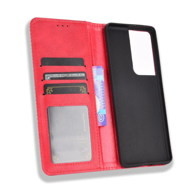 For Samsung Galaxy S21 Ultra 5G Magnetic Buckle Retro Crazy Horse Texture Horizontal Flip Leather Case with Holder & Card Slots & Photo Frame