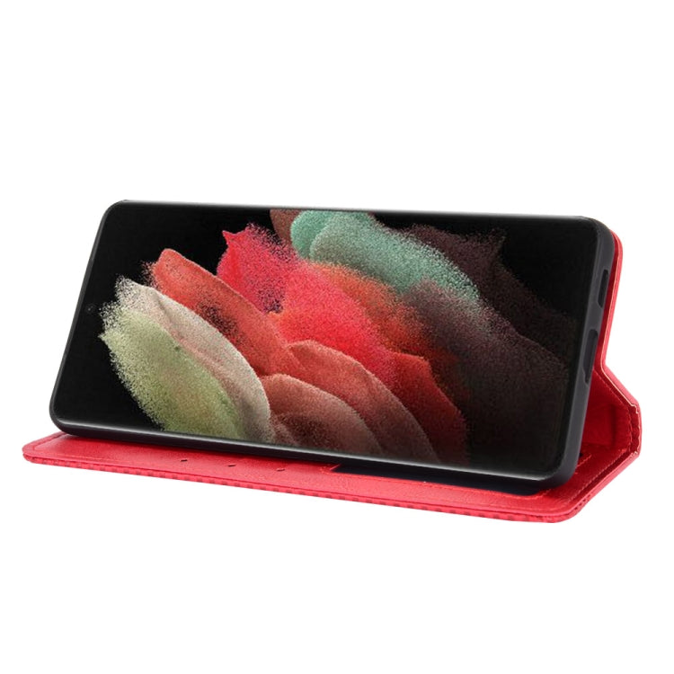 For Samsung Galaxy S21 Ultra 5G Magnetic Buckle Retro Crazy Horse Texture Horizontal Flip Leather Case with Holder & Card Slots & Photo Frame
