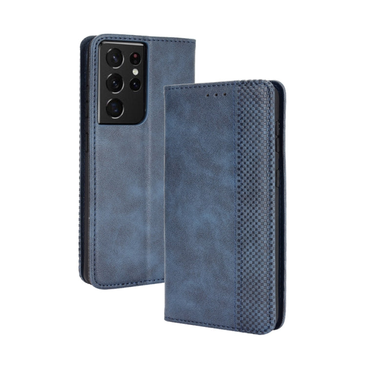 For Samsung Galaxy S21 Ultra 5G Magnetic Buckle Retro Crazy Horse Texture Horizontal Flip Leather Case with Holder & Card Slots & Photo Frame