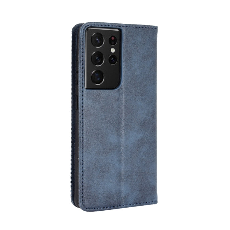 For Samsung Galaxy S21 Ultra 5G Magnetic Buckle Retro Crazy Horse Texture Horizontal Flip Leather Case with Holder & Card Slots & Photo Frame