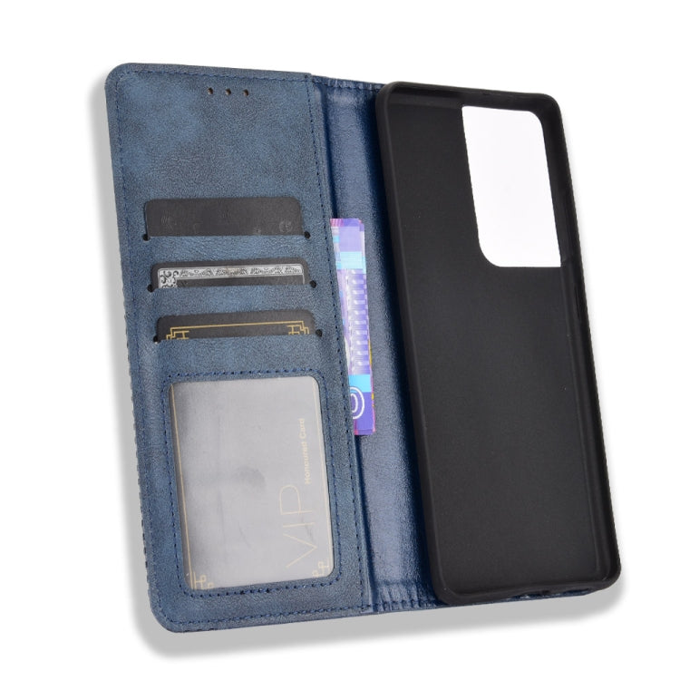 For Samsung Galaxy S21 Ultra 5G Magnetic Buckle Retro Crazy Horse Texture Horizontal Flip Leather Case with Holder & Card Slots & Photo Frame