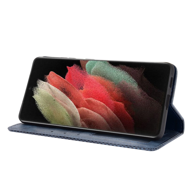 For Samsung Galaxy S21 Ultra 5G Magnetic Buckle Retro Crazy Horse Texture Horizontal Flip Leather Case with Holder & Card Slots & Photo Frame