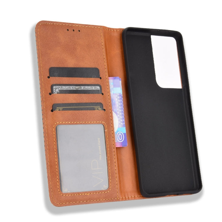 For Samsung Galaxy S21 Ultra 5G Magnetic Buckle Retro Crazy Horse Texture Horizontal Flip Leather Case with Holder & Card Slots & Photo Frame