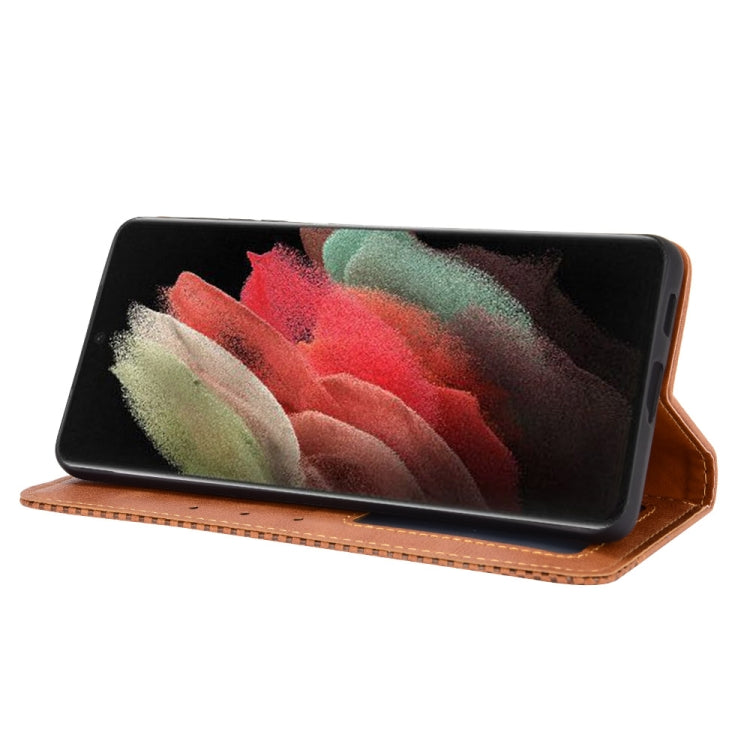 For Samsung Galaxy S21 Ultra 5G Magnetic Buckle Retro Crazy Horse Texture Horizontal Flip Leather Case with Holder & Card Slots & Photo Frame