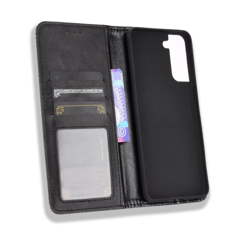 For Samsung Galaxy S21 5G Magnetic Buckle Retro Crazy Horse Texture Horizontal Flip Leather Case with Holder & Card Slots & Photo Frame