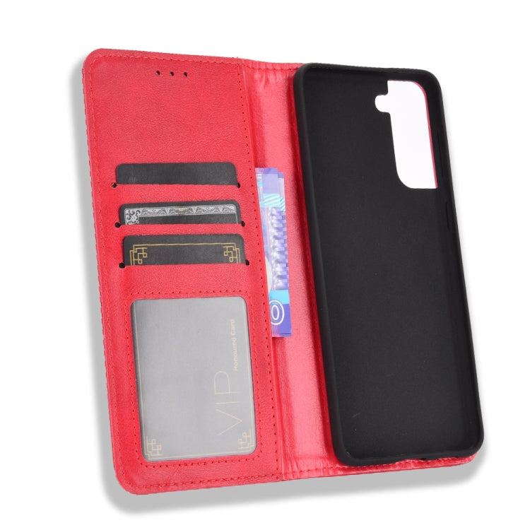 For Samsung Galaxy S21 5G Magnetic Buckle Retro Crazy Horse Texture Horizontal Flip Leather Case with Holder & Card Slots & Photo Frame