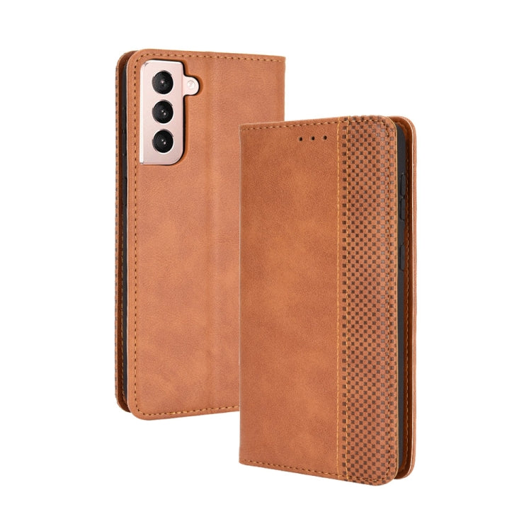 For Samsung Galaxy S21 5G Magnetic Buckle Retro Crazy Horse Texture Horizontal Flip Leather Case with Holder & Card Slots & Photo Frame