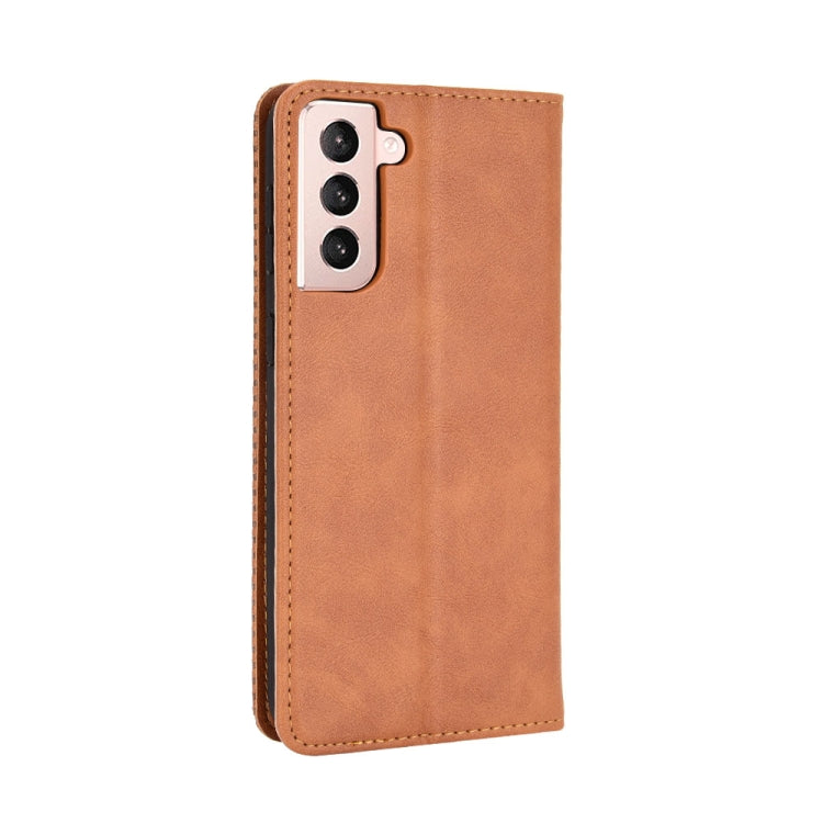For Samsung Galaxy S21 5G Magnetic Buckle Retro Crazy Horse Texture Horizontal Flip Leather Case with Holder & Card Slots & Photo Frame