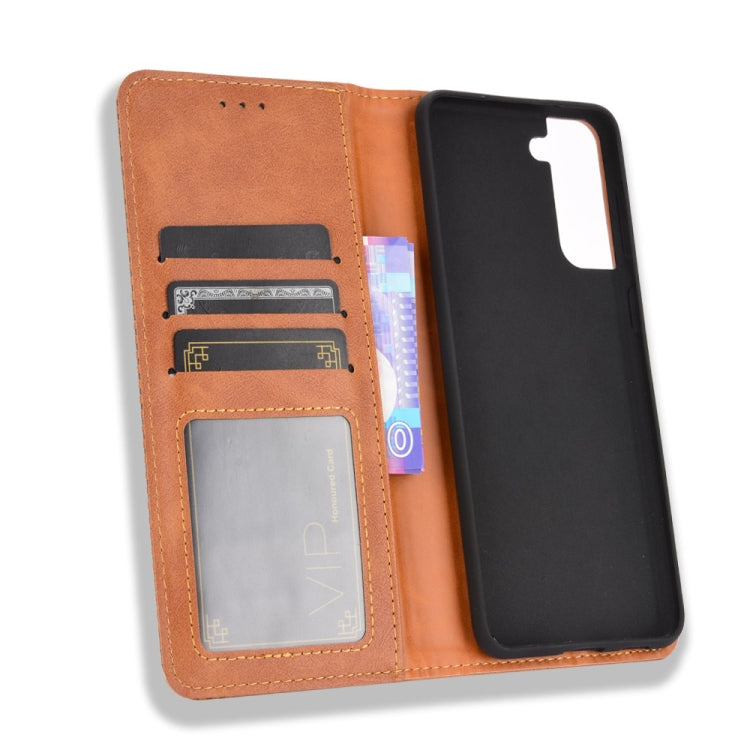 For Samsung Galaxy S21 5G Magnetic Buckle Retro Crazy Horse Texture Horizontal Flip Leather Case with Holder & Card Slots & Photo Frame