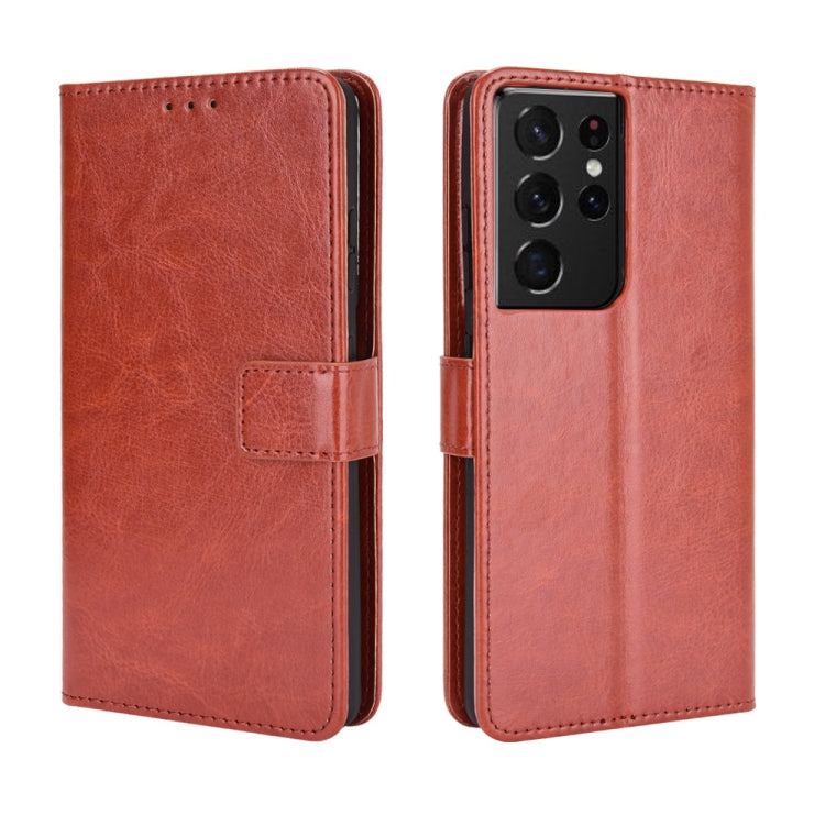 For Samsung Galaxy S21 Ultra 5G Retro Crazy Horse Texture Horizontal Flip Leather Case with Holder & Card Slots & Photo Frame